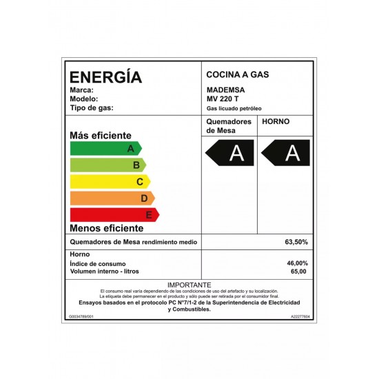 Cocina a Gas MV-220 4 Platos Mademsa