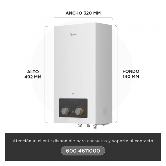 Calefont MGWH5-10MDNCLW-GL de 5 Litros Midea