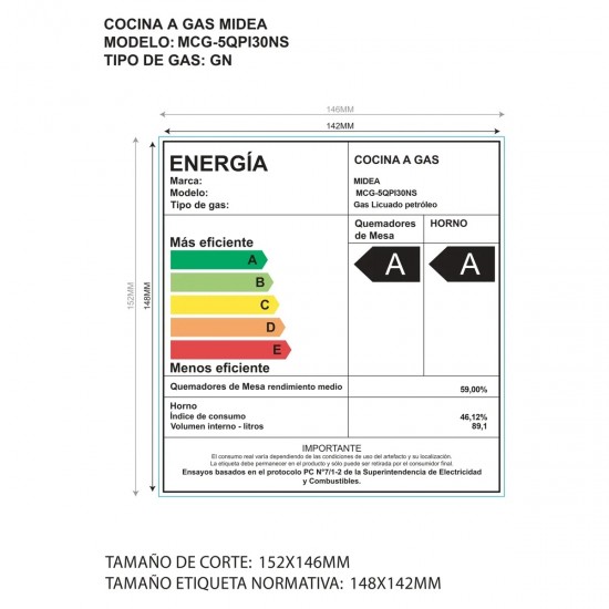 Cocina a Gas 5 Platos MCG-5QPI30NS Midea