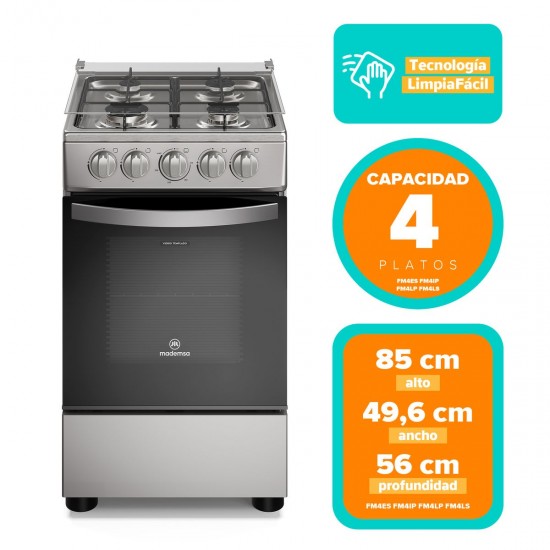 Cocina a Gas 4 Platos FM4LS Inox Mademsa