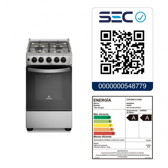 Cocina a Gas 4 Platos FM4ES Silver Mademsa
