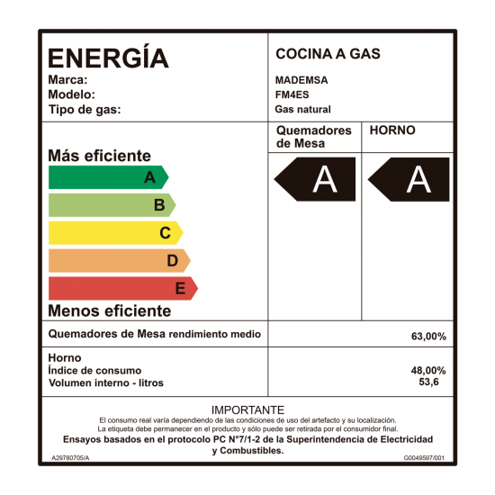 Cocina a Gas 4 Platos FM4ES Silver Mademsa
