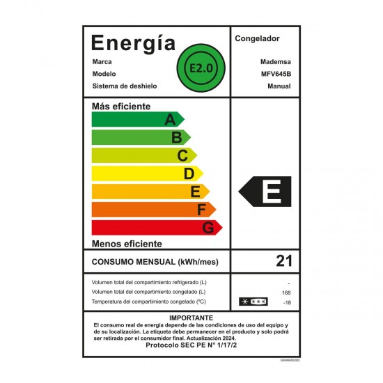 Congelador MFV-645B Vertical Mademsa