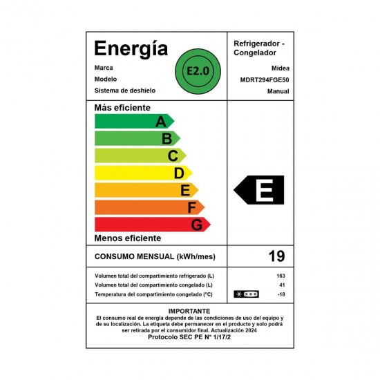 Refrigerador MDRT294FGE50 Silver de 207 Lts Midea