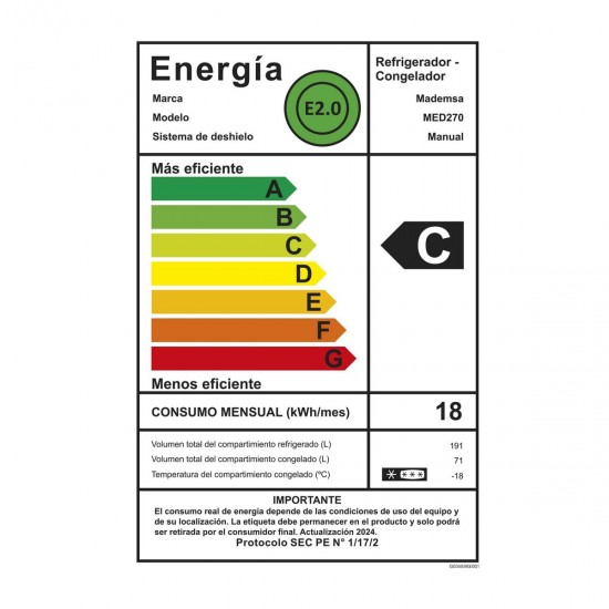 Refrigerador de 262L Frío Directo MED270 Mademsa